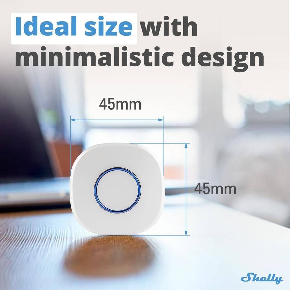 Shelly Button 1 White, Wi-Fi Action and Scenes Activation Button, Home Automation, Remotely Control and ON/OFF Devices