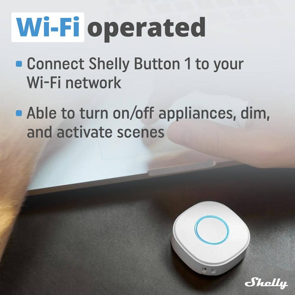 Shelly Button 1 White, Wi-Fi Action and Scenes Activation Button, Home Automation, Remotely Control and ON/OFF Devices