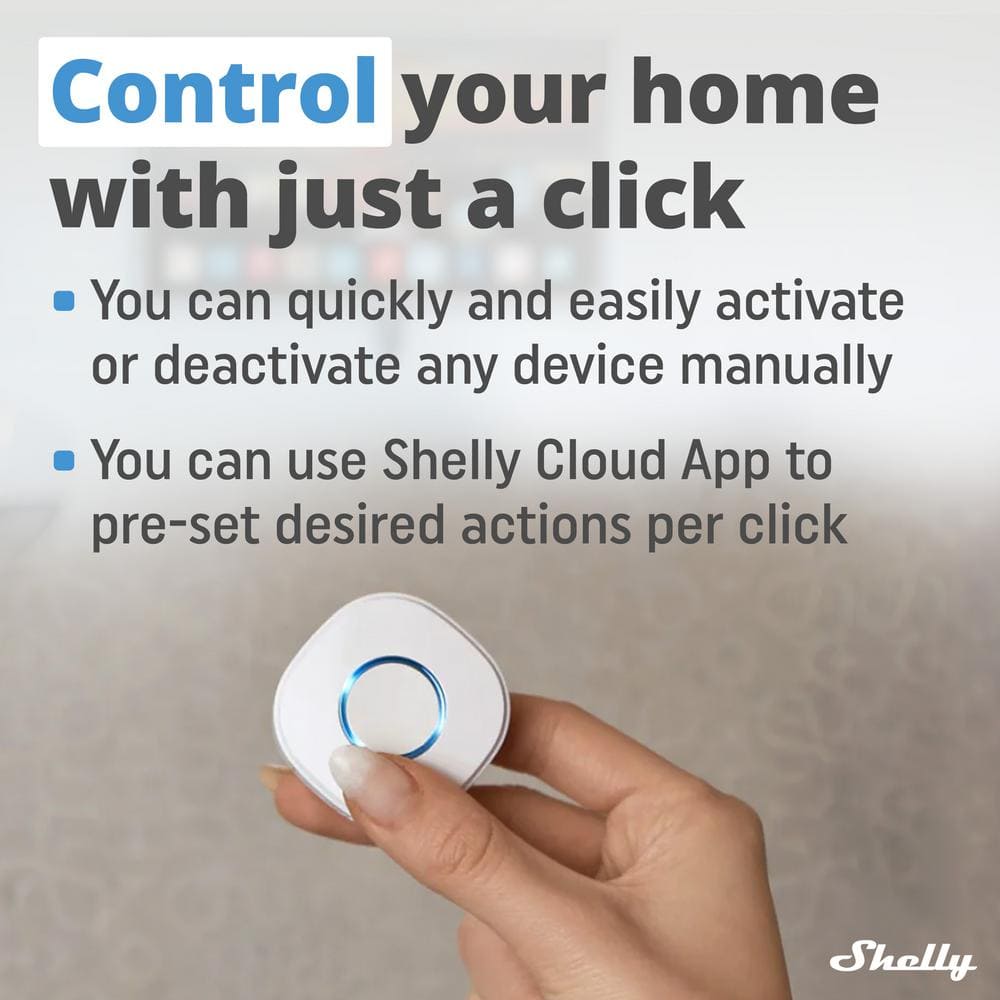 Shelly Button 1 White, Wi-Fi Action and Scenes Activation Button, Home Automation, Remotely Control and ON/OFF Devices