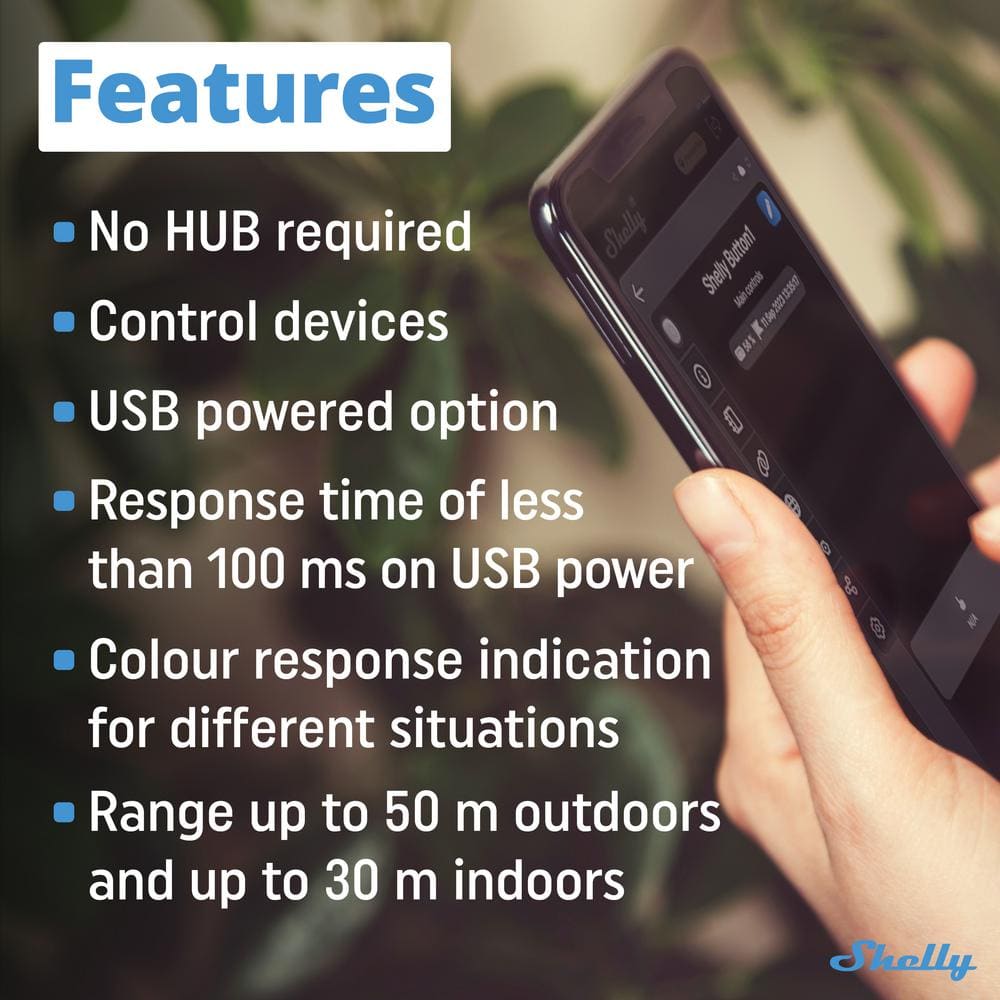 Shelly Button 1 White, Wi-Fi Action and Scenes Activation Button, Home Automation, Remotely Control and ON/OFF Devices