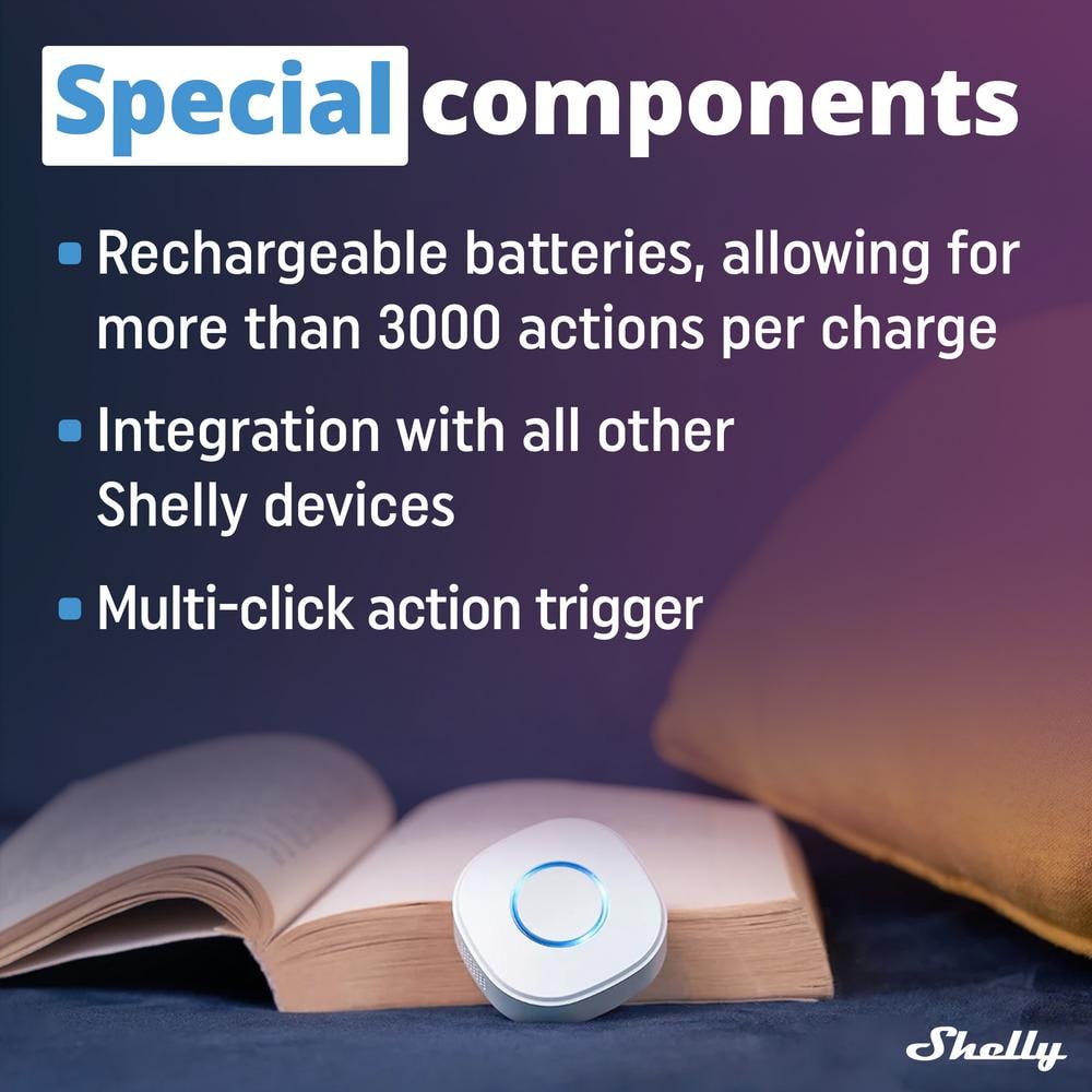 Shelly Button 1 White, Wi-Fi Action and Scenes Activation Button, Home Automation, Remotely Control and ON/OFF Devices