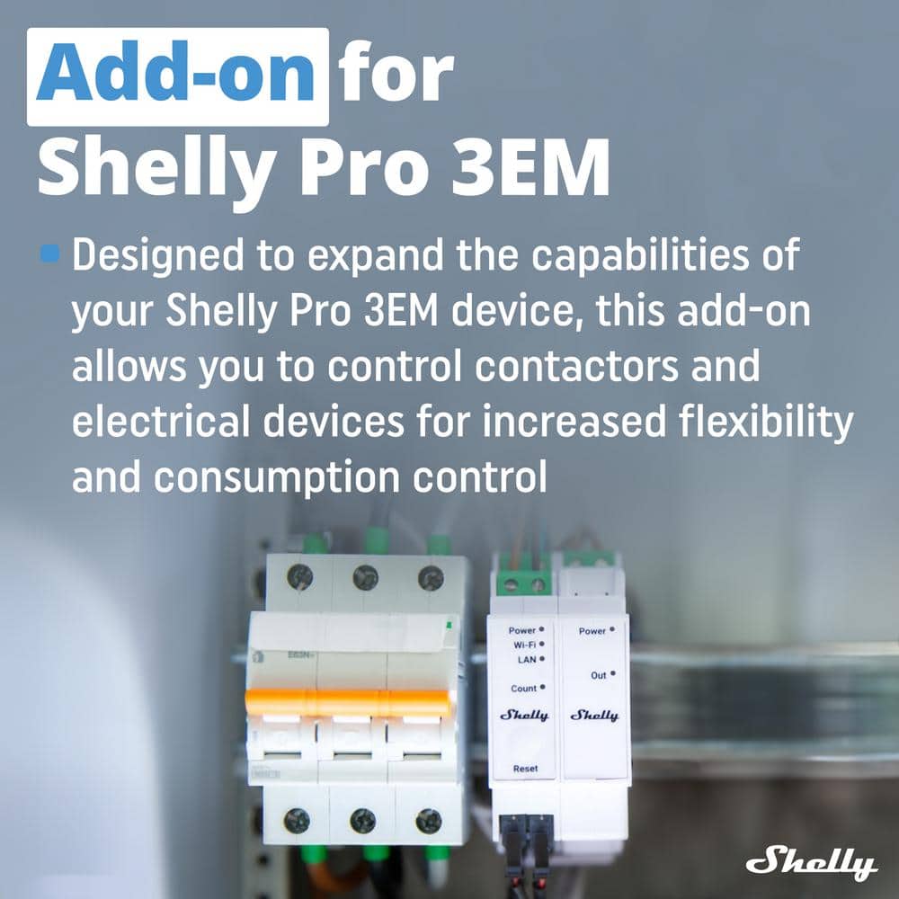 Shelly Pro 3EM Switch Add-On, Add-On For Shelly Pro 3EM, Dry Contacts, DIN Rail Mounting, Solar Panels, Wind Turbines