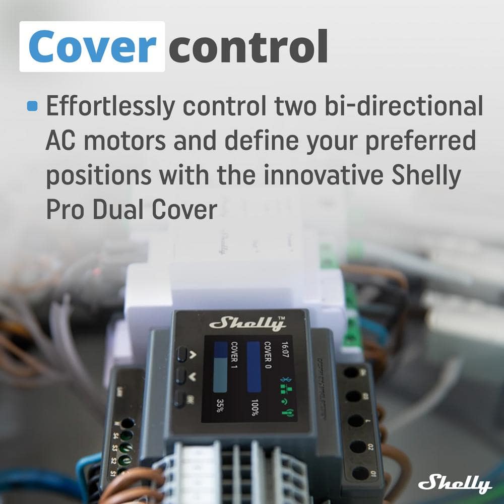 Shelly Pro Dual Cover/Shutter PM, LAN, Wi-Fi and Bluetooth, Professional DIN Rail Smart Controller With 2 Covers, 16A Each