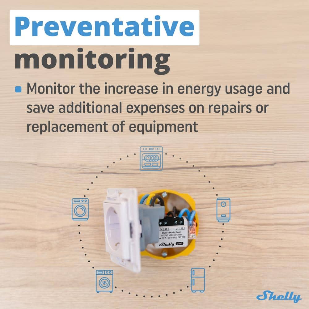 Shelly PM Mini Gen 3, WiFi and Bluetooth Smart Power Meter 1 Channel 16A, Home Automation, Smart Schedules (2-Pack)