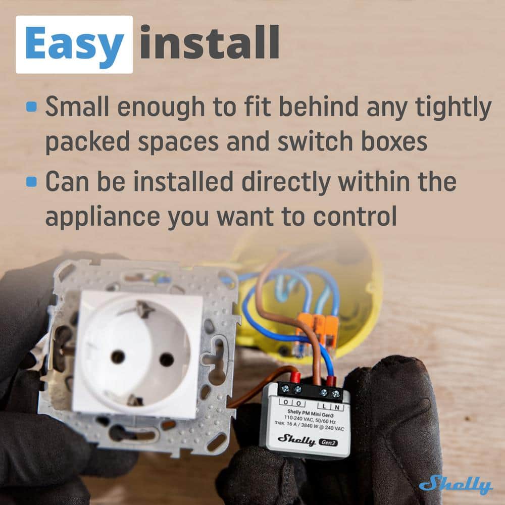 Shelly PM Mini Gen 3, WiFi and Bluetooth Smart Power Meter 1 Channel 16A, Home Automation, Smart Schedules (2-Pack)