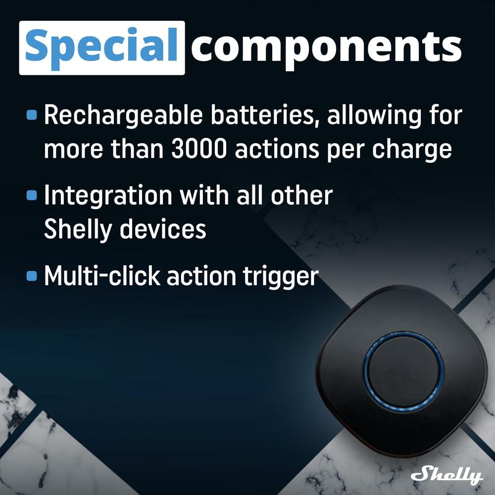 Shelly Button 1 Black, Wi-Fi Action and Scenes Activation Button, Home Automation, Remotely Control and ON/OFF Devices