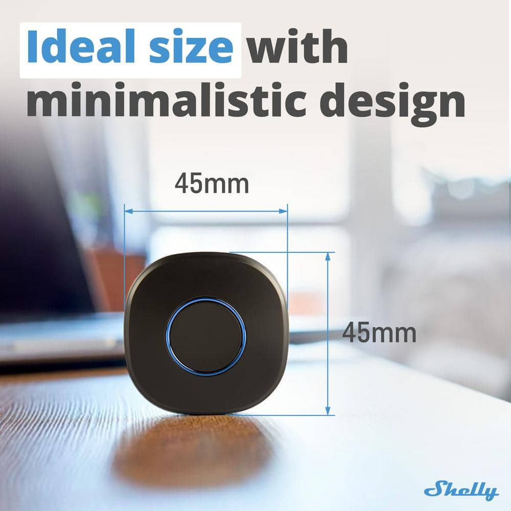 Shelly Button 1 Black, Wi-Fi Action and Scenes Activation Button, Home Automation, Remotely Control and ON/OFF Devices