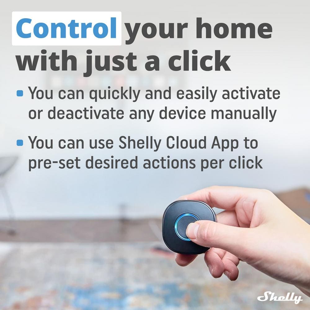 Shelly Button 1 Black, Wi-Fi Action and Scenes Activation Button, Home Automation, Remotely Control and ON/OFF Devices