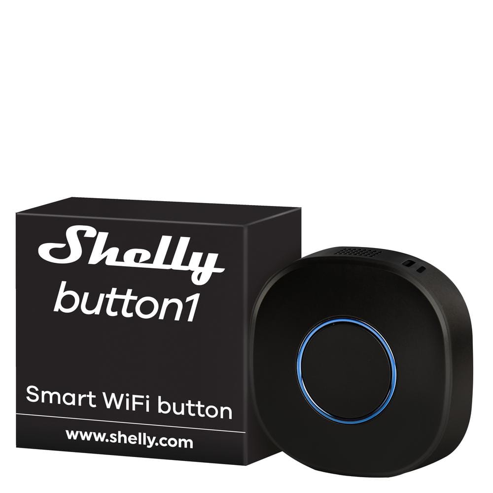 Shelly Button 1 Black, Wi-Fi Action and Scenes Activation Button, Home Automation, Remotely Control and ON/OFF Devices