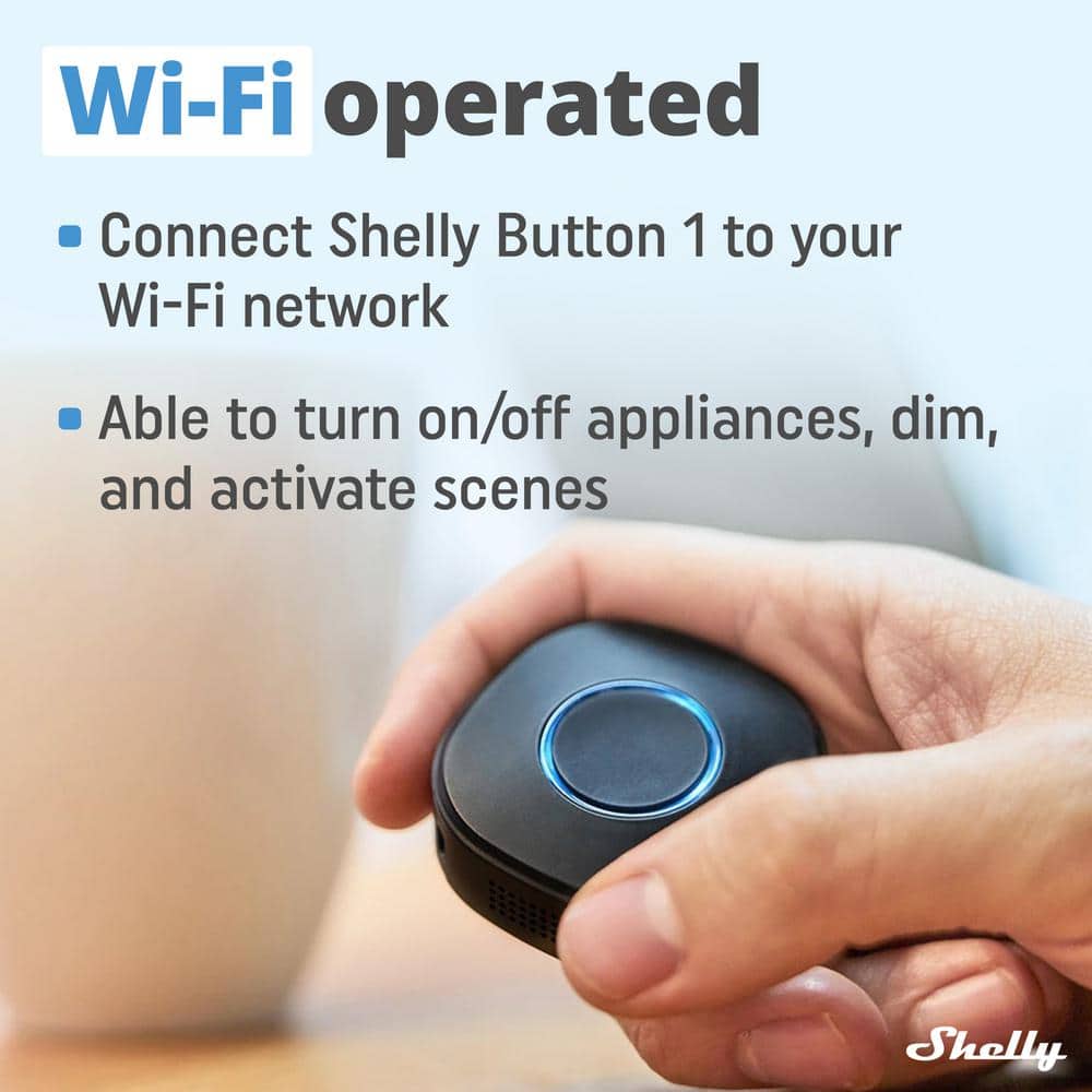 Shelly Button 1 Black, Wi-Fi Action and Scenes Activation Button, Home Automation, Remotely Control and ON/OFF Devices