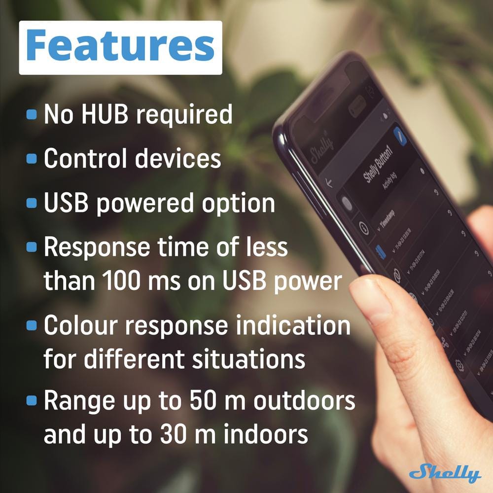 Shelly Button 1 Black, Wi-Fi Action and Scenes Activation Button, Home Automation, Remotely Control and ON/OFF Devices