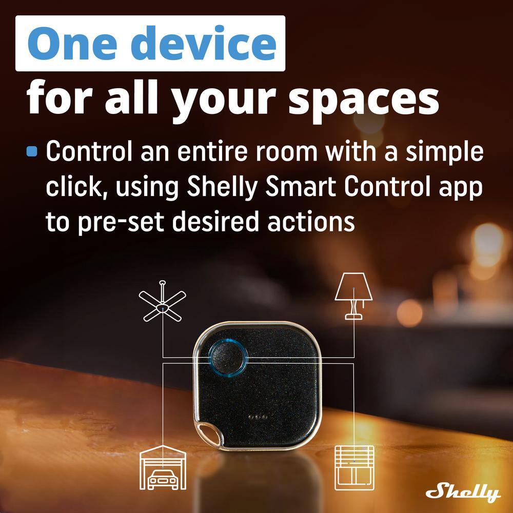 Shelly BLU Button1 Black, Bluetooth Controlled Action and Scene Activation Button, Long Range Multi-Click Trigger (Pack of 2)