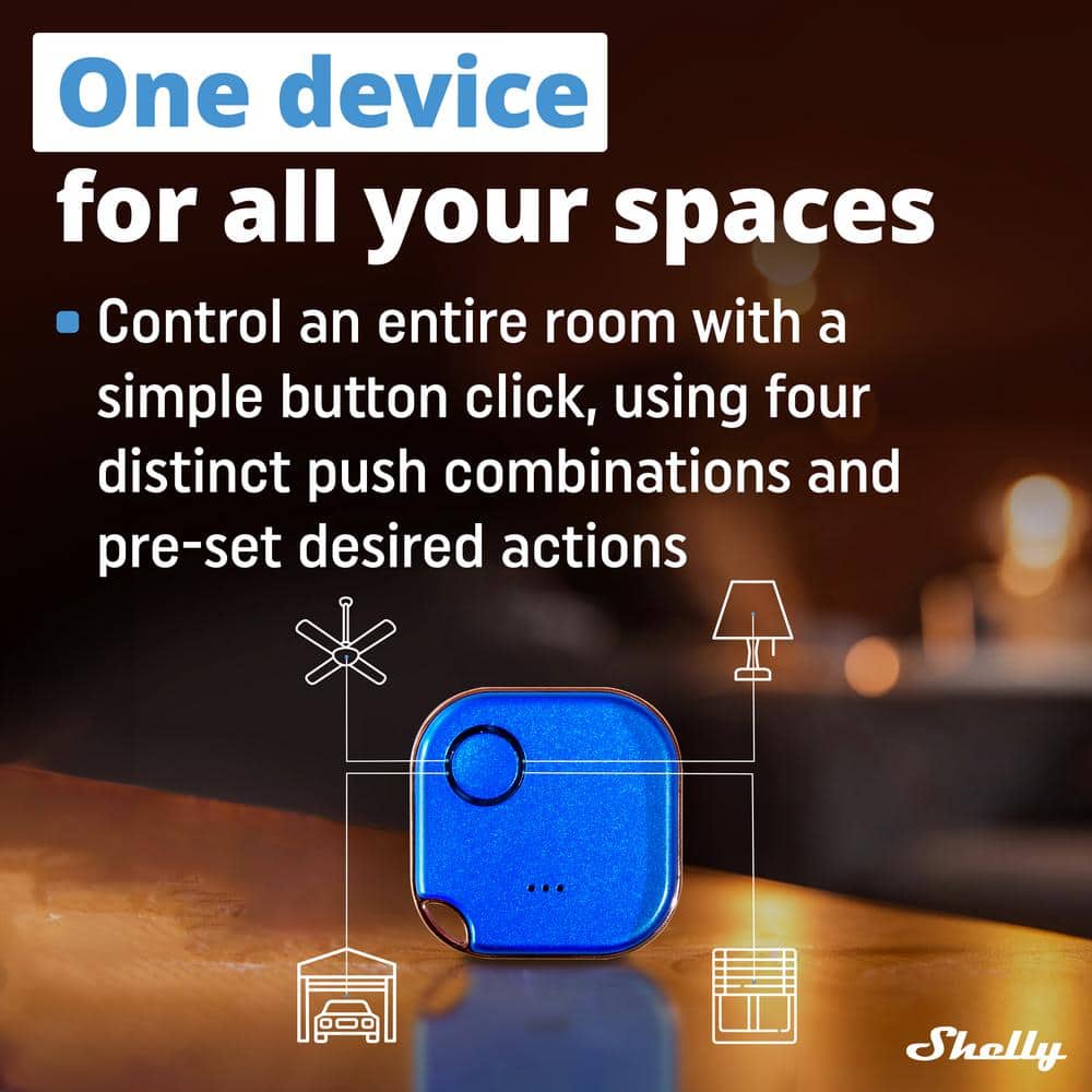 Shelly BLU Button1 Blue, Bluetooth Controlled Action and Scene Activation Button, Long Range Multi-Click Trigger (Pack of 2)