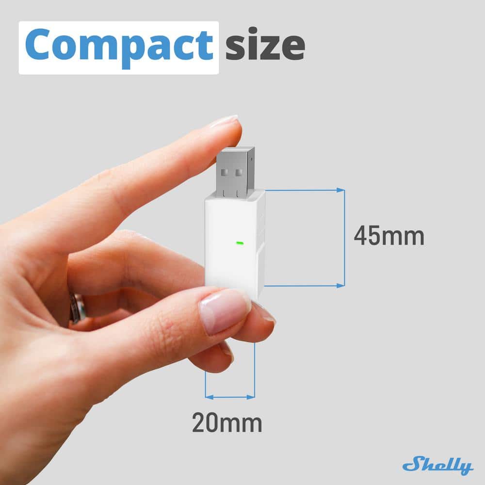 Shelly BLU Gateway, Bluetooth to Wi-Fi Gateway USB-A Dongle, Custom Scripting, Wi-Fi Extender, Home Automation