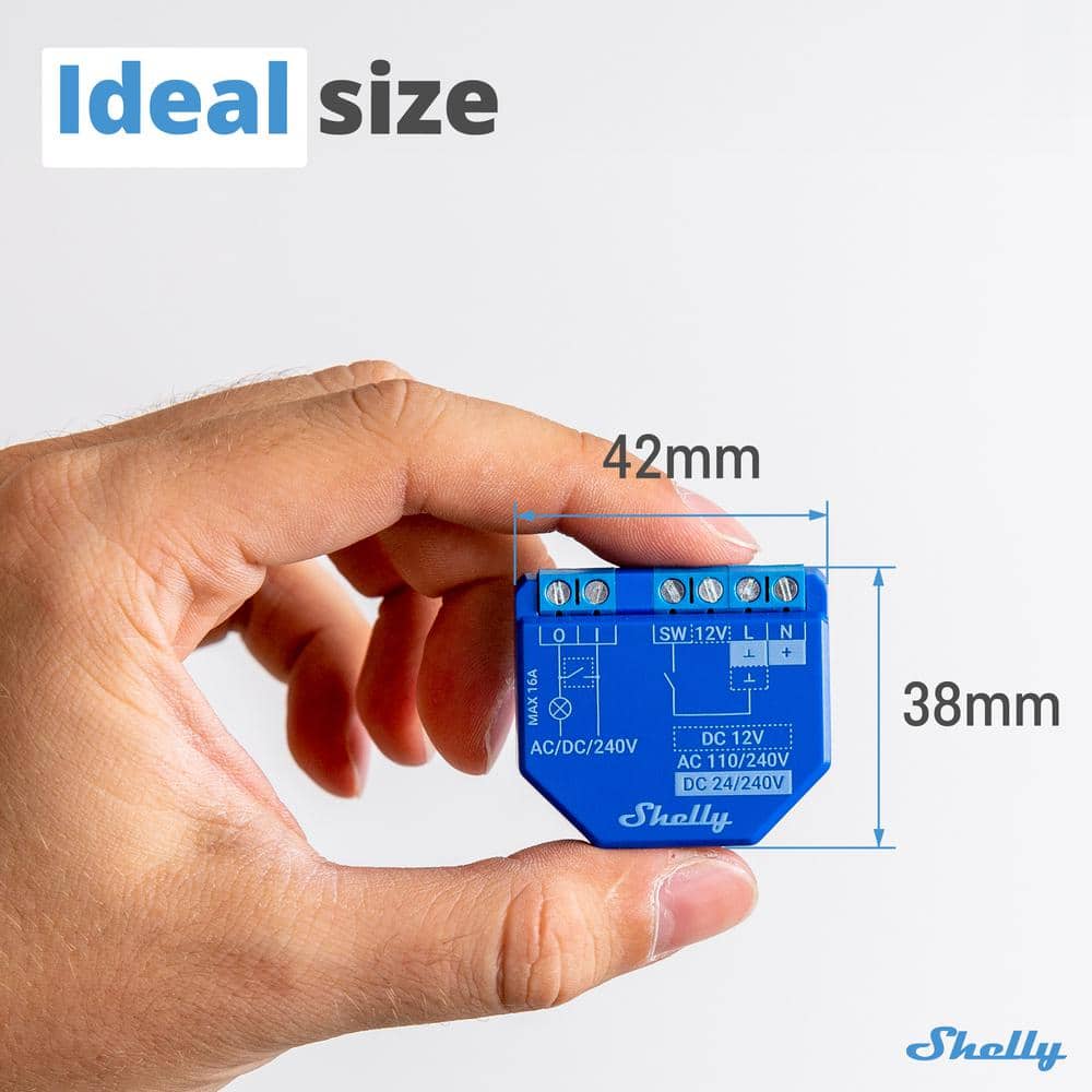 Shelly Plus 1 UL, 15A, WiFi and Bluetooth Smart Relay Switch with Dry Contacts, DIY Remote Control, Garage Door Opener