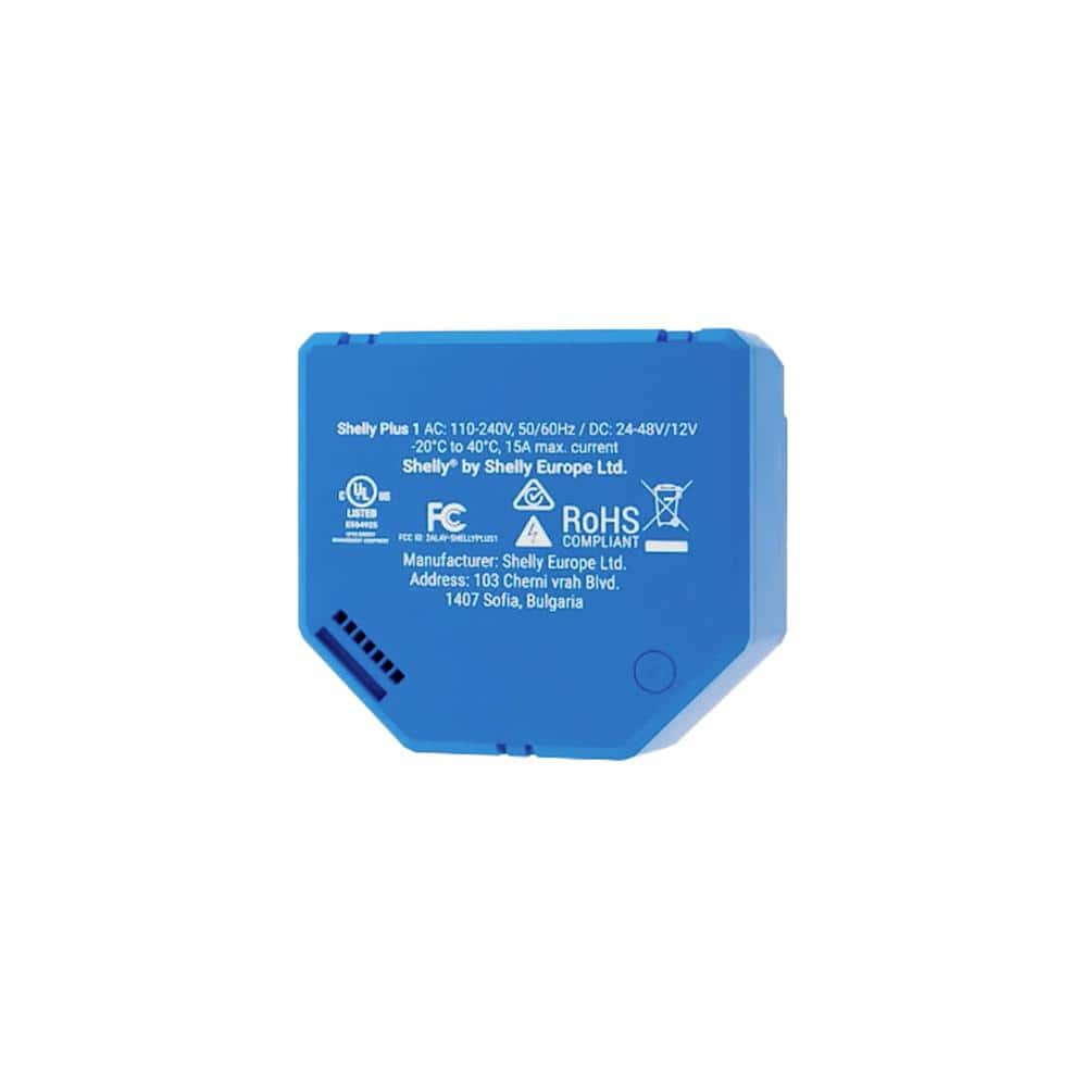 Shelly Plus 1 UL, 15A, WiFi and Bluetooth Smart Relay Switch with Dry Contacts, DIY Remote Control, Garage Door Opener