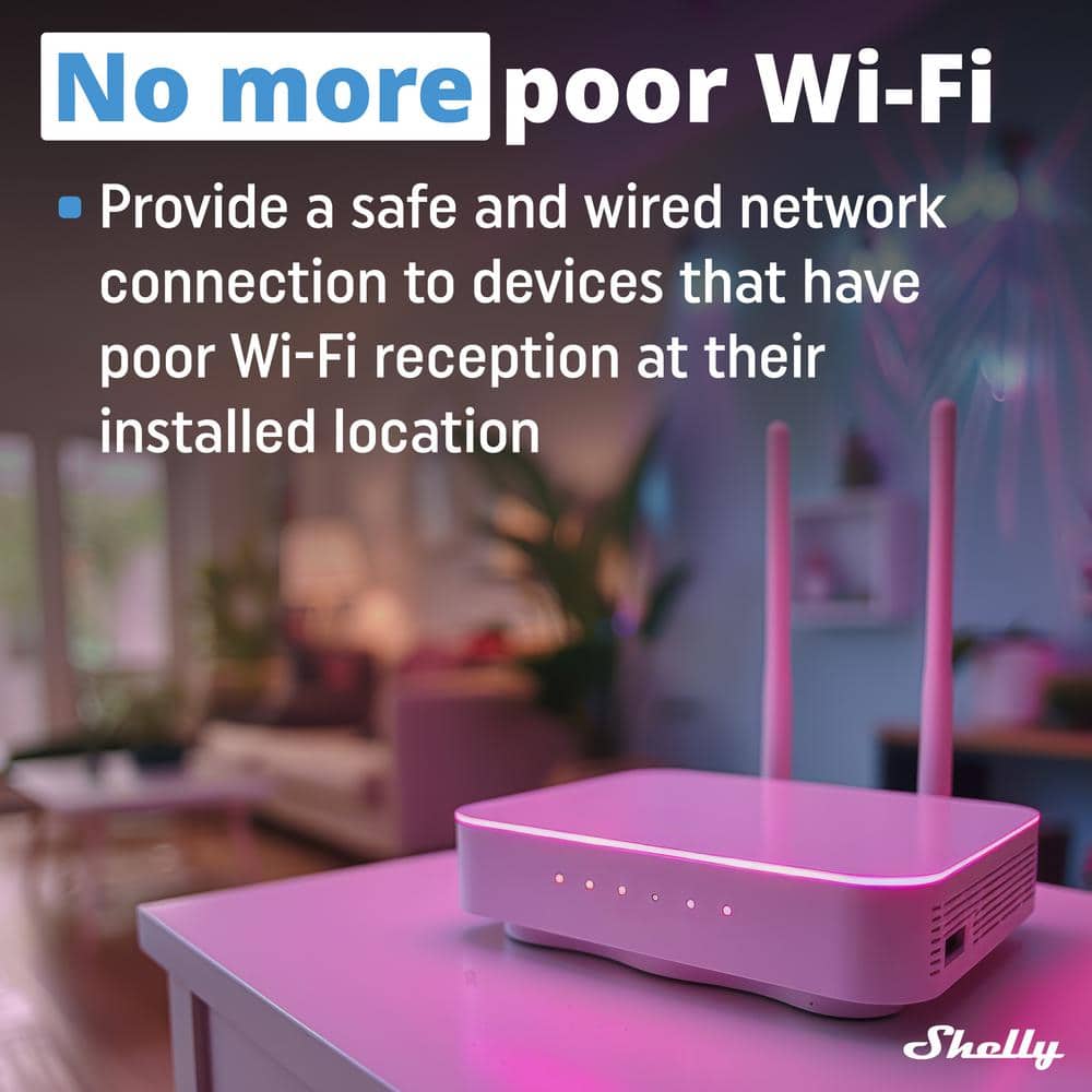 Shelly LAN Switch, 5 Port RJ45 10/100 Mbps Fast Ethernet Switch, DIN-Mountable, Fanless, Plug and Play, Energy-Saving