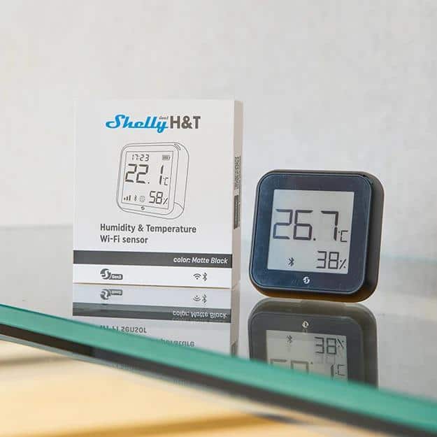 Shelly H and T Gen3 Black, Wi-Fi and Bluetooth Smart Temperature and Humidity Sensor with Remote App Control and Monitoring