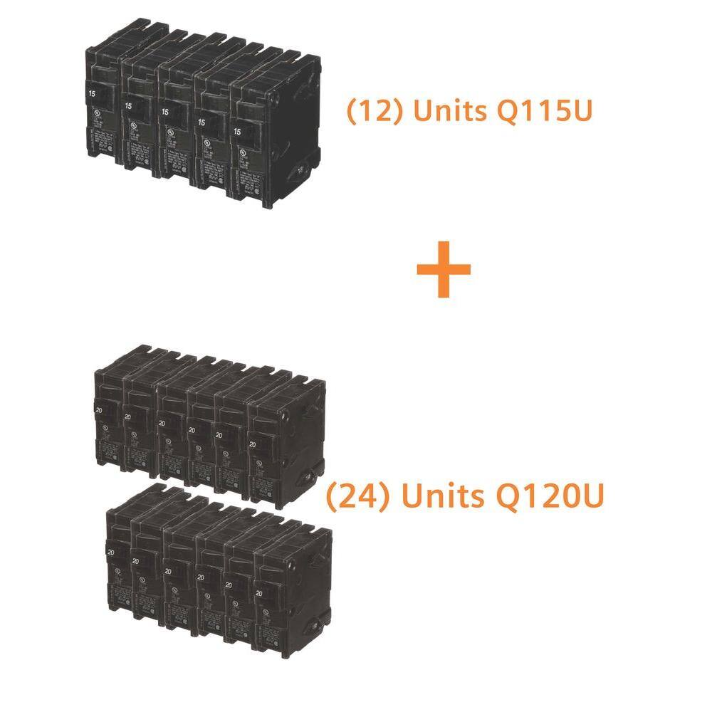Siemens 15 Amp Single Pole (12-Pack) and 20 Amp Single Pole (24-Pack) Circuit Breakers