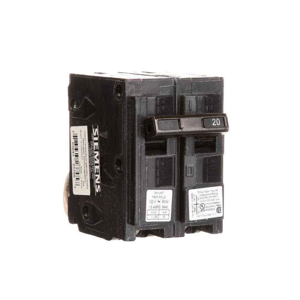 Siemens 20 Amp 1-Pole 10 kA Type QP with Shunt Trip Circuit Breaker