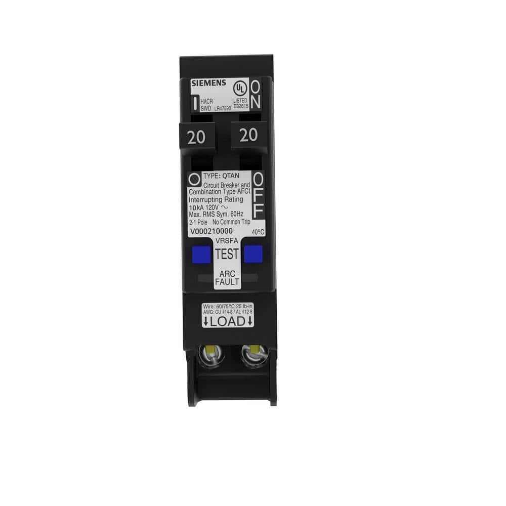 Siemens 20 Amp 120-Volt 1-Pole Tandem CAFCI Type QTAN Circuit Breaker