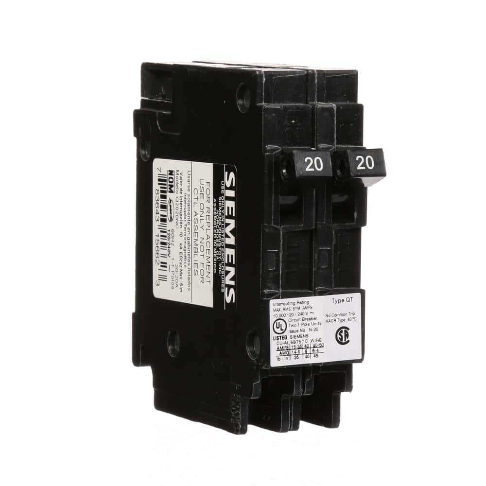 Siemens (2) 20 Amp Tandem Single Pole Type QT NCL-Circuit Breaker