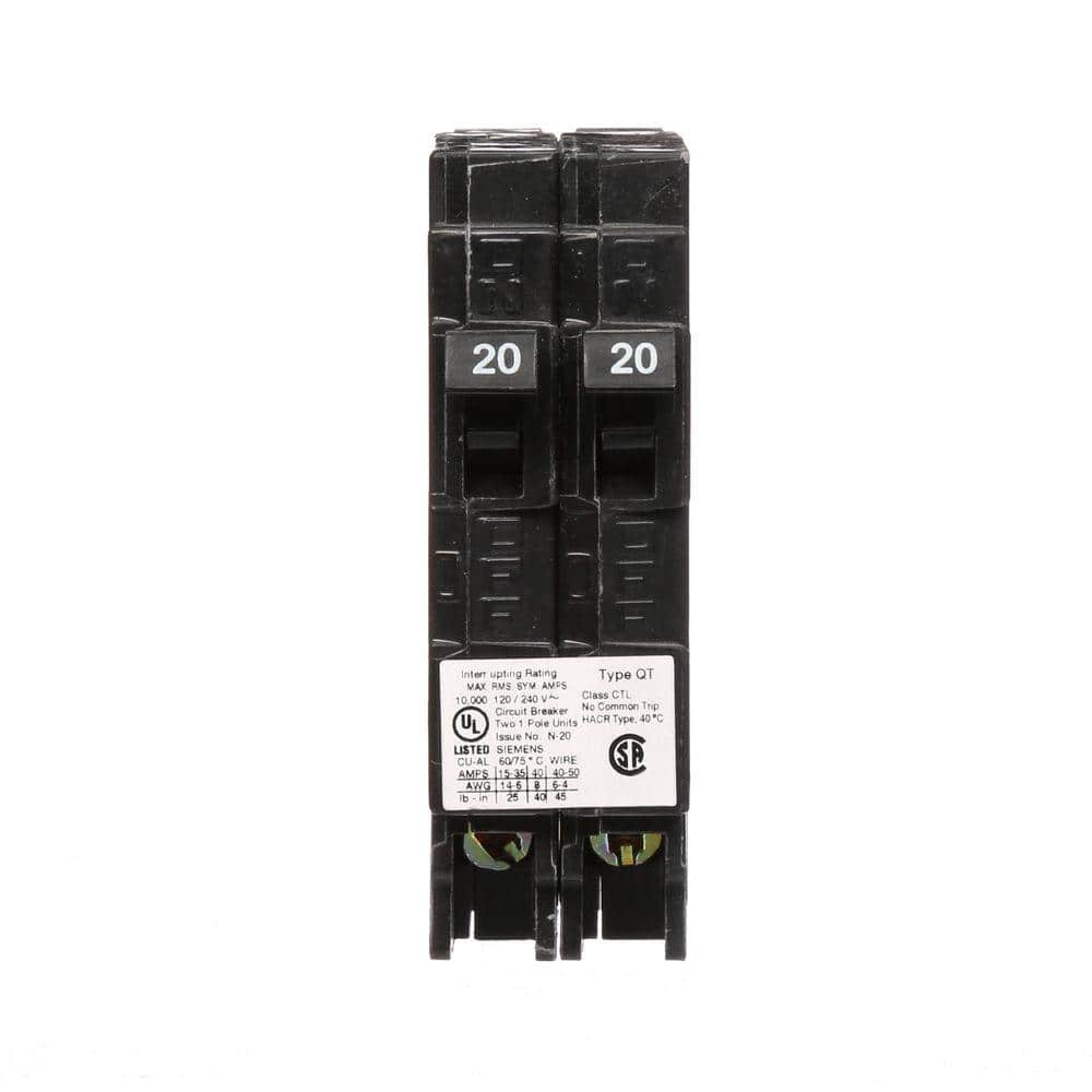 Siemens 20 Amp Tandem Single Pole Type QT Circuit Breaker