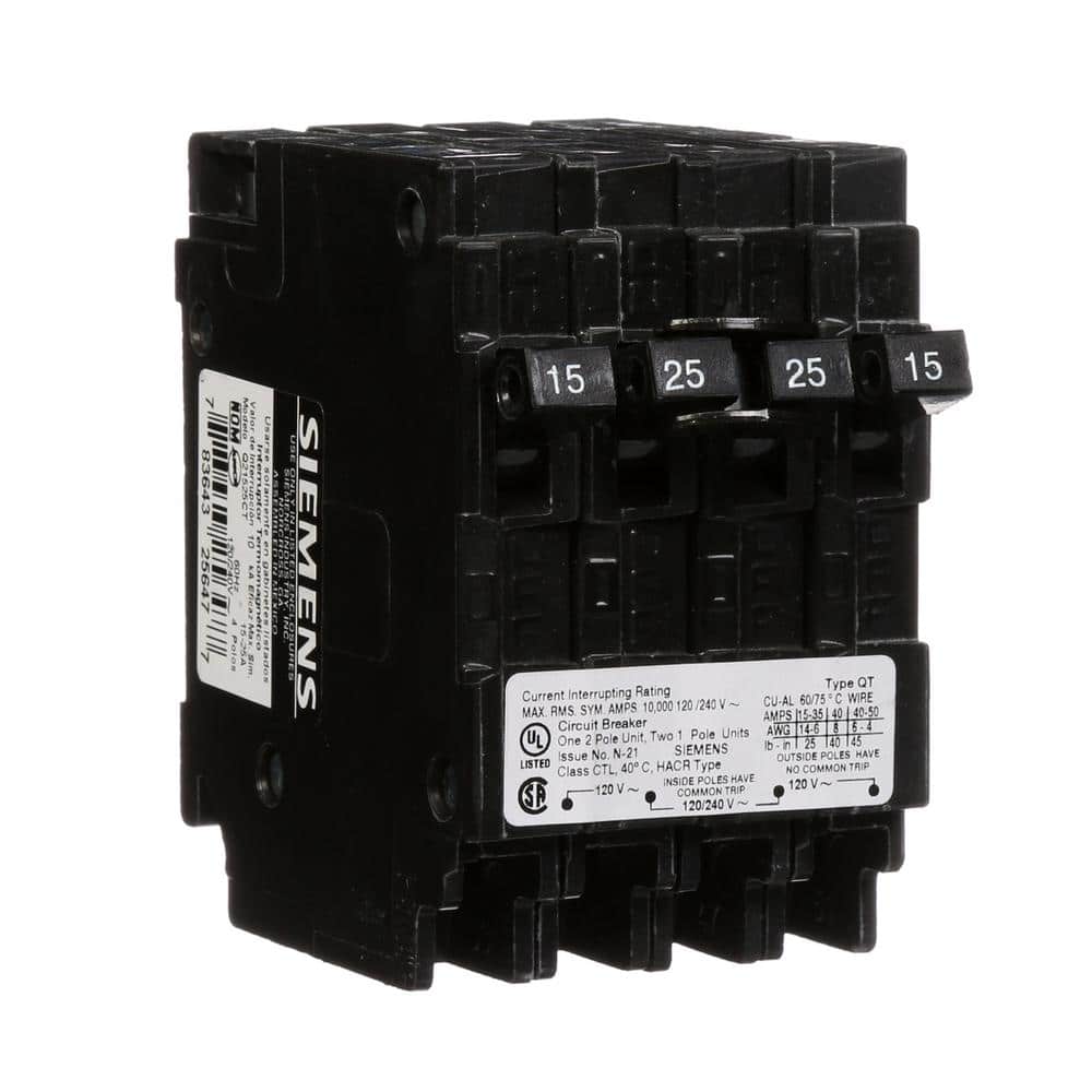 Siemens 25 Amp Double-Pole and (2) 15 Amp Single-Pole Type QT Triplex Circuit Breaker