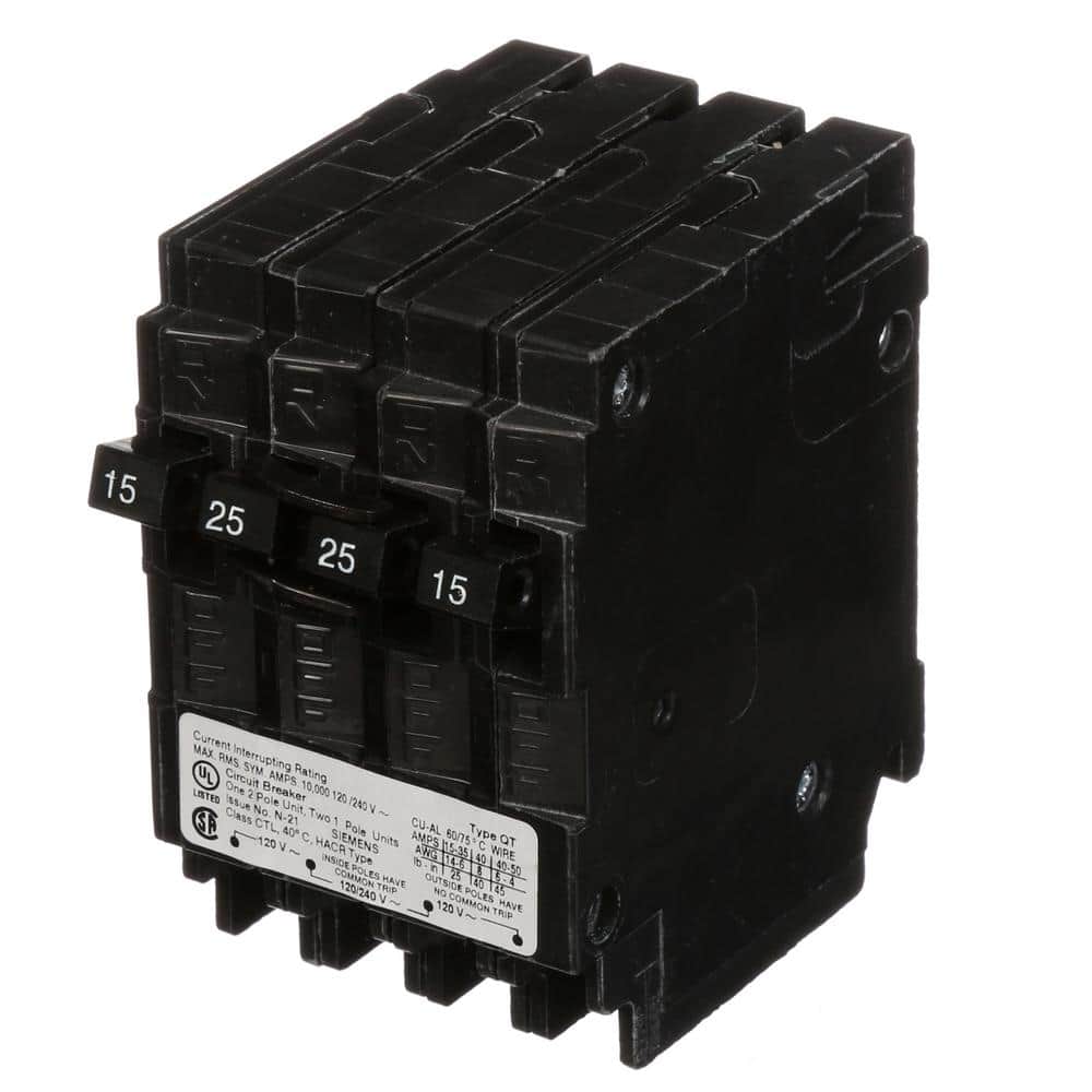 Siemens 25 Amp Double-Pole and (2) 15 Amp Single-Pole Type QT Triplex Circuit Breaker