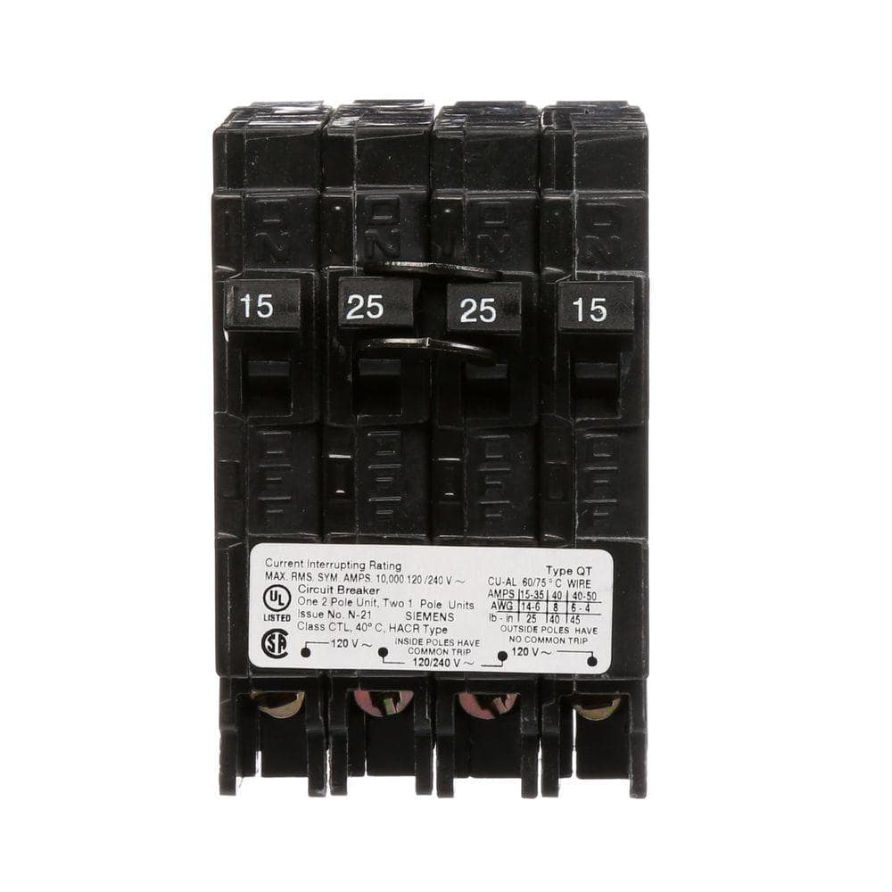 Siemens 25 Amp Double-Pole and (2) 15 Amp Single-Pole Type QT Triplex Circuit Breaker