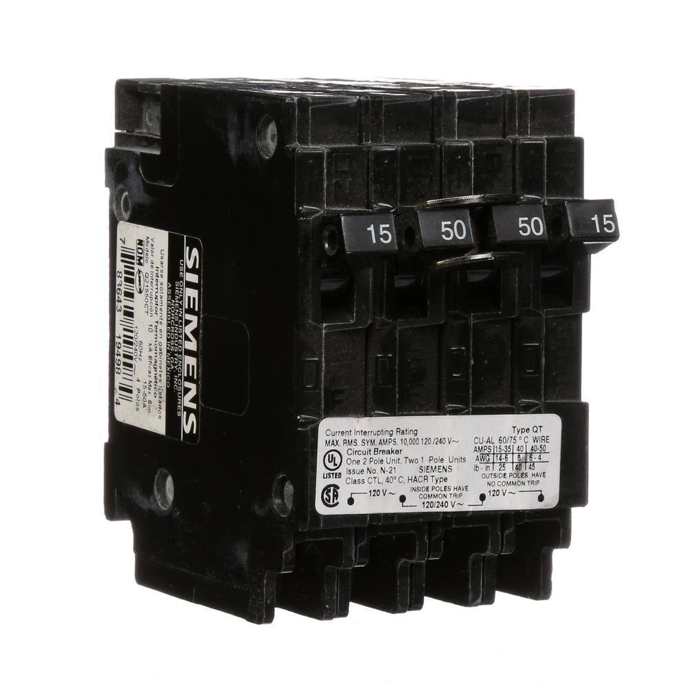 Siemens 50 Amp Double-Pole and (2) 15 Amp Single-Pole Type QT Triplex Circuit Breaker