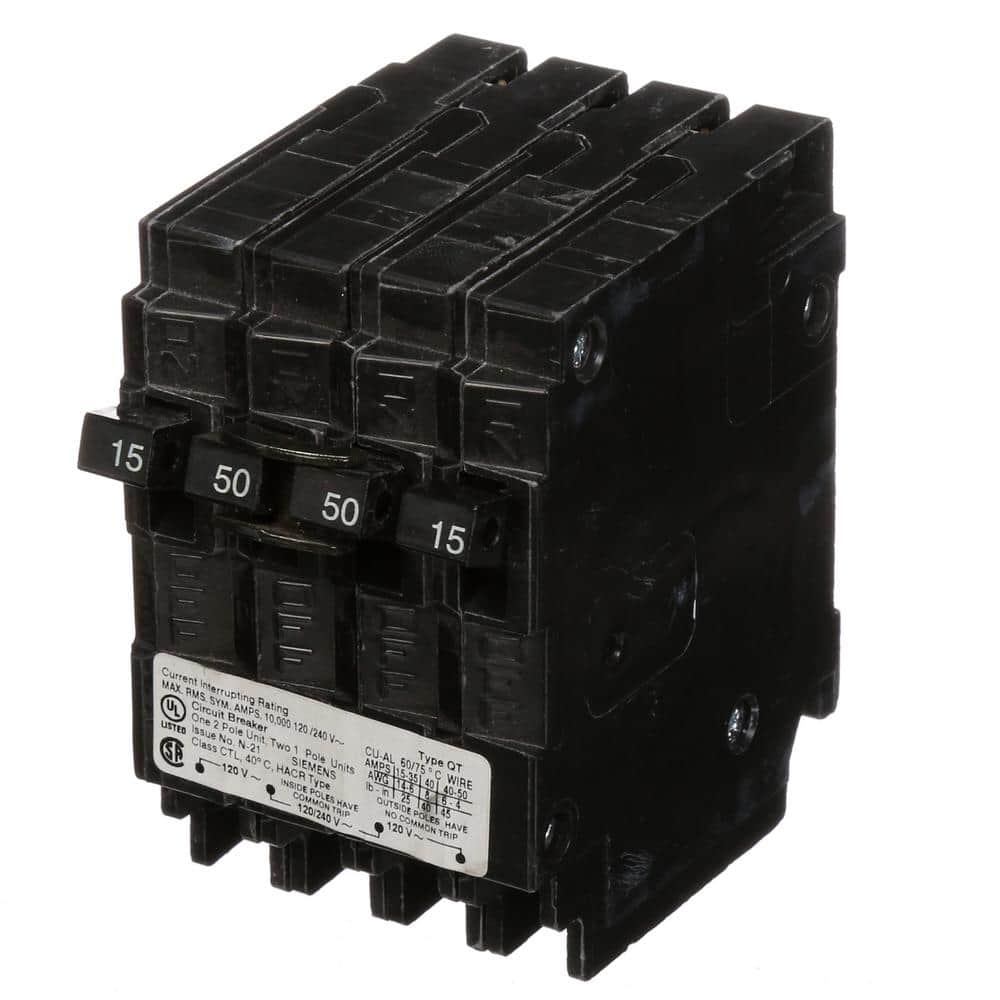 Siemens 50 Amp Double-Pole and (2) 15 Amp Single-Pole Type QT Triplex Circuit Breaker