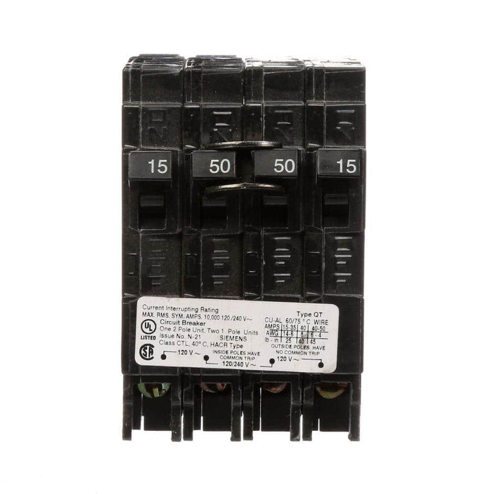 Siemens 50 Amp Double-Pole and (2) 15 Amp Single-Pole Type QT Triplex Circuit Breaker