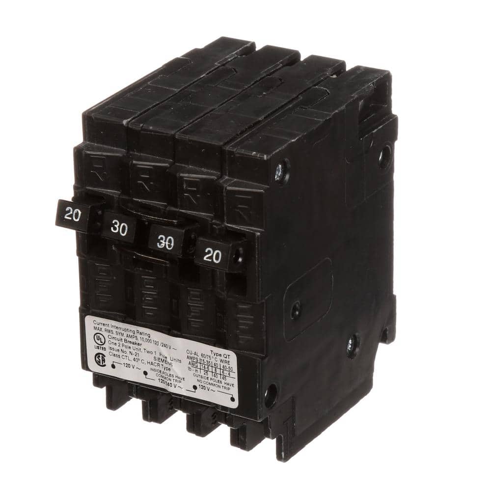 Siemens Triplex 2-Outer 20 Amp Single-Pole and 1-Inner 30 Amp Double-Pole Circuit Breaker