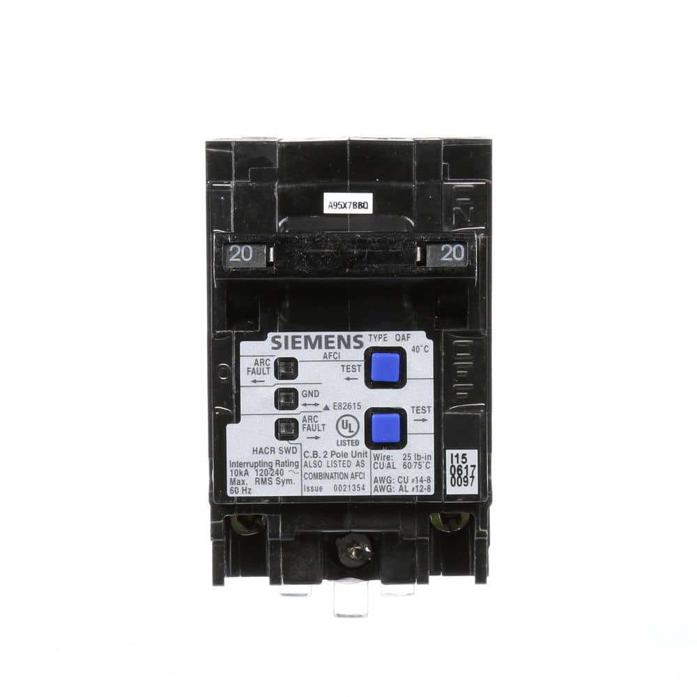 Siemens Type QAF 20 Amp Double-Pole Combination AFCI Circuit Breaker