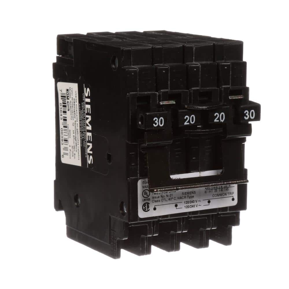 Siemens Quadplex Two Double Pole 30 Amp Outside Two Double Pole 20 Amp Inside Circuit Breaker