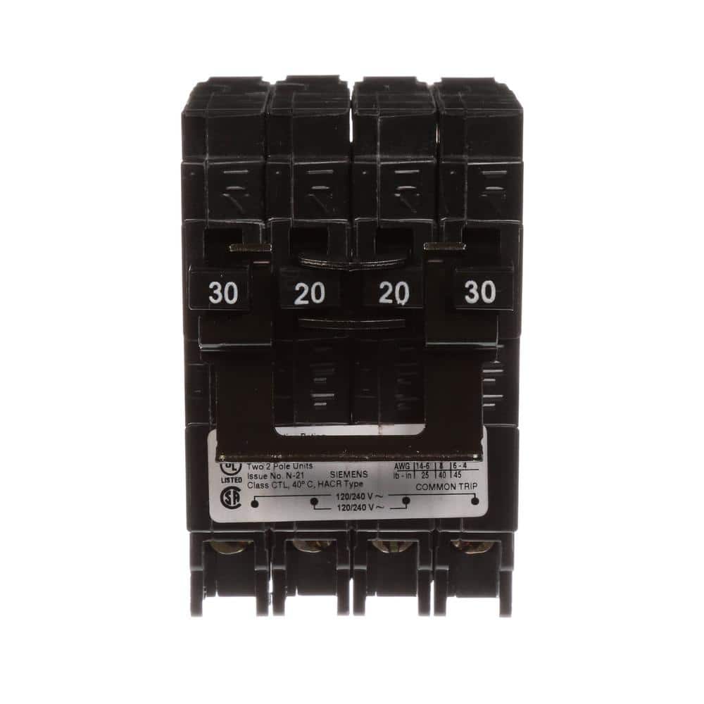Siemens Quadplex Two Double Pole 30 Amp Outside Two Double Pole 20 Amp Inside Circuit Breaker