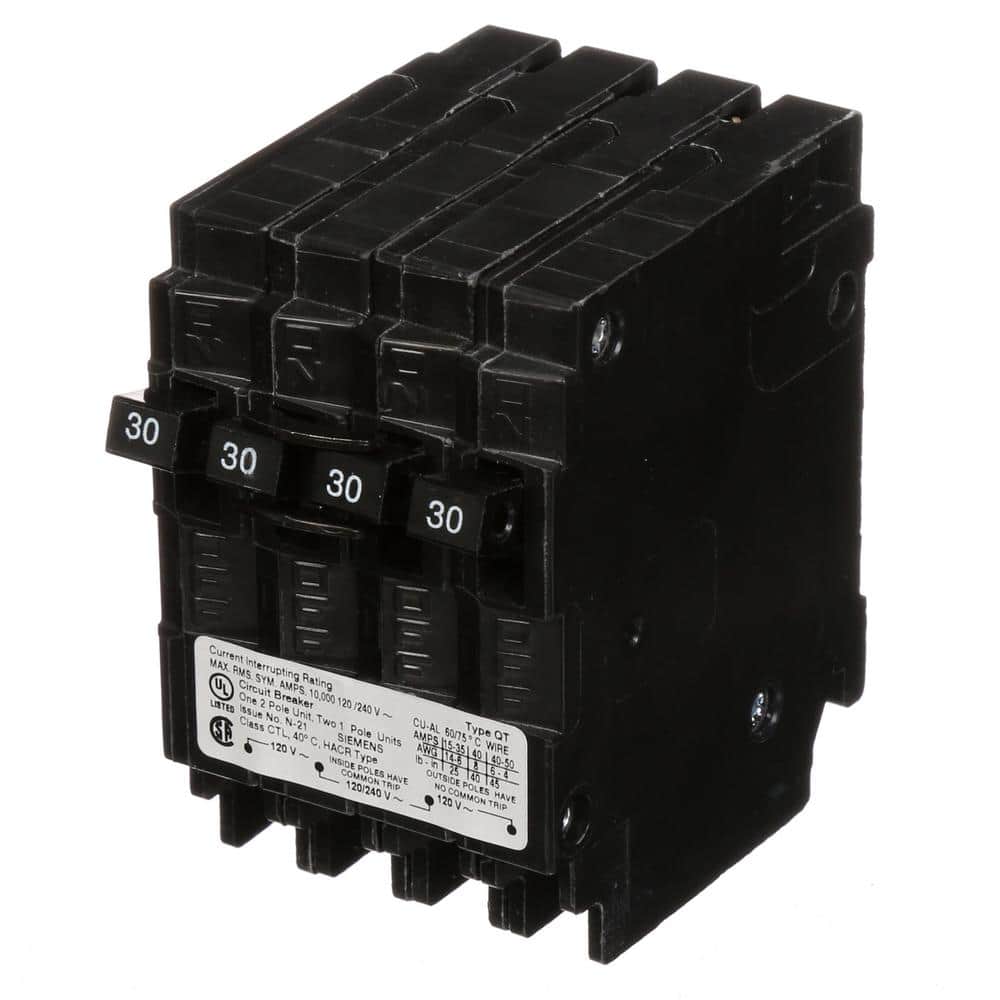 Siemens 30 Amp Double-Pole and (2) 30 Amp Single-Pole Type QT Quad Circuit Breaker