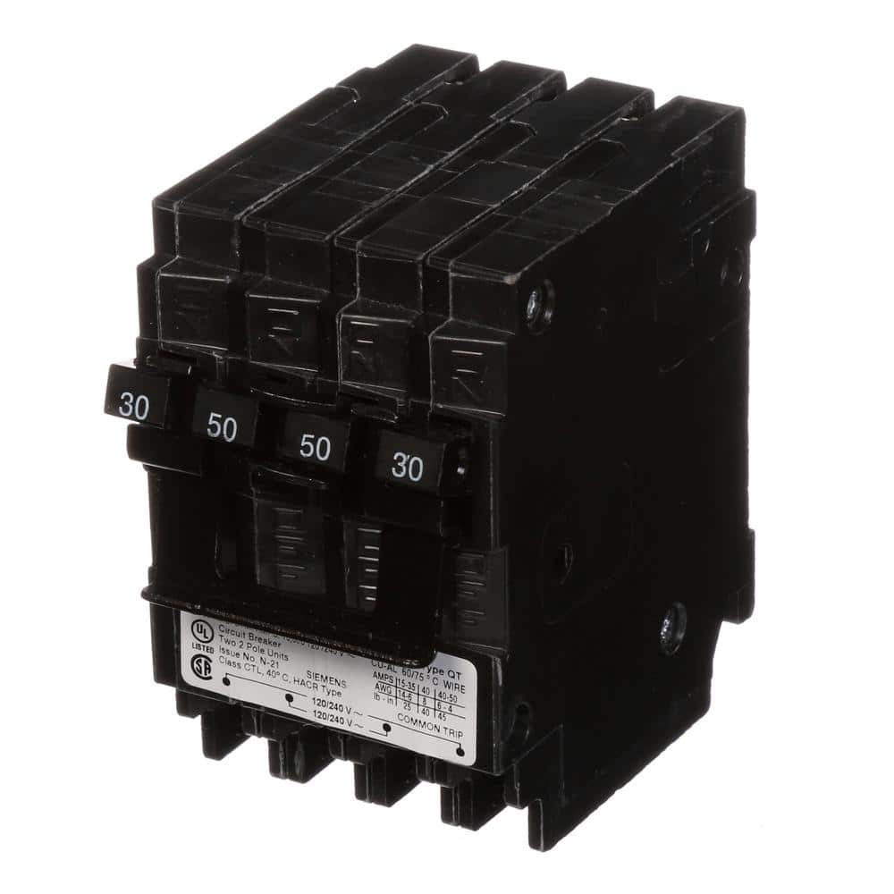 Siemens Quadplex One Outer 50 Amp Double-Pole and One Inner 30 Amp Double-Pole-Circuit Breaker