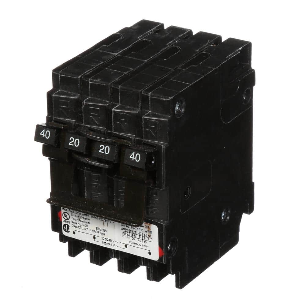 Siemens 20 Amp Double-Pole and 40 Amp Double-Pole Type QT Quad Circuit Breaker