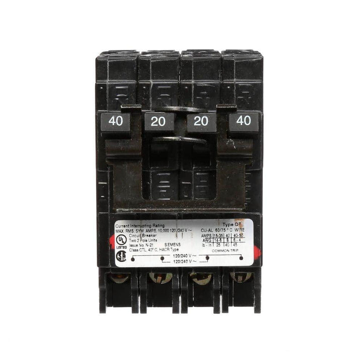 Siemens 20 Amp Double-Pole and 40 Amp Double-Pole Type QT Quad Circuit Breaker