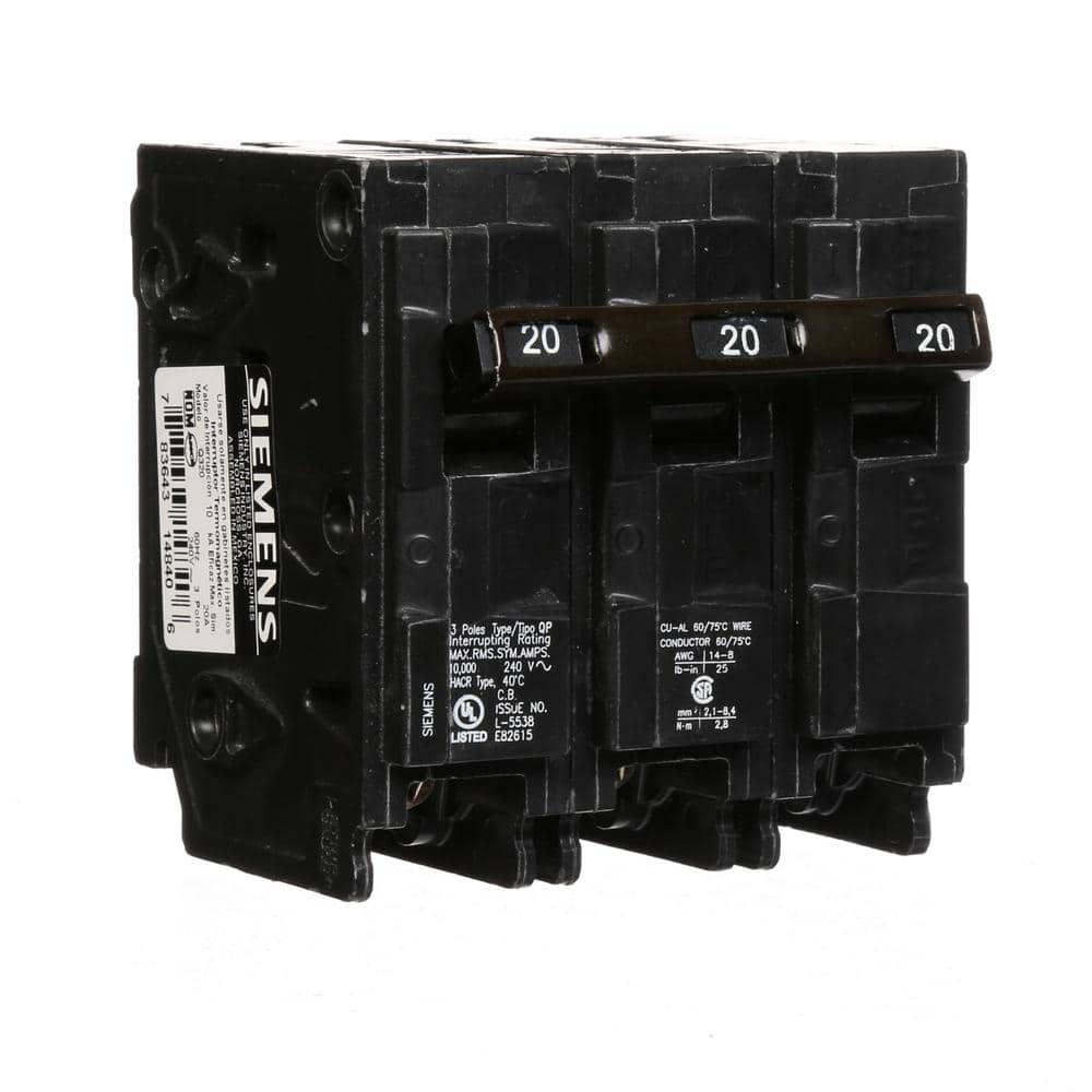 Siemens 20 Amp 3-Pole Type QP Circuit Breaker