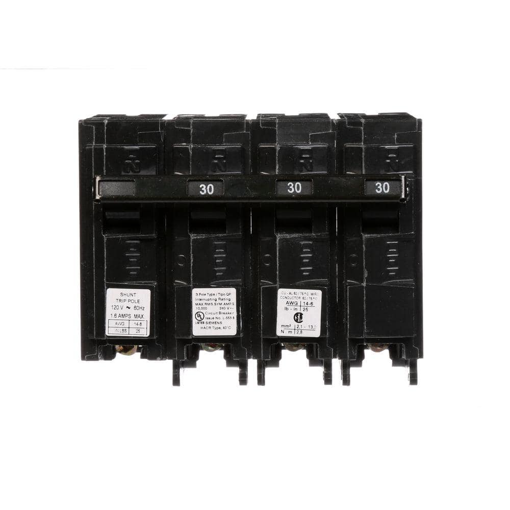 Siemens 30 Amp Three-Pole Type QP Circuit Breaker with 120-Volt Shunt Trip