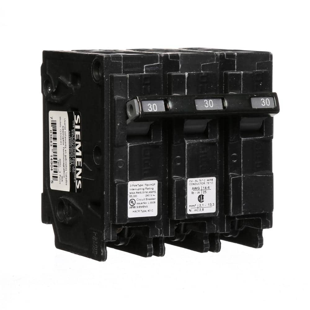 Siemens 30 Amp Three-Pole Type HQP 66kA Circuit Breaker