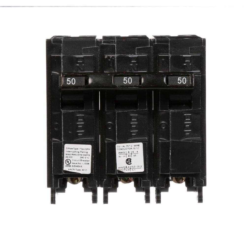 Siemens 50 Amp Three-Pole Type QPH 22kA Circuit Breaker