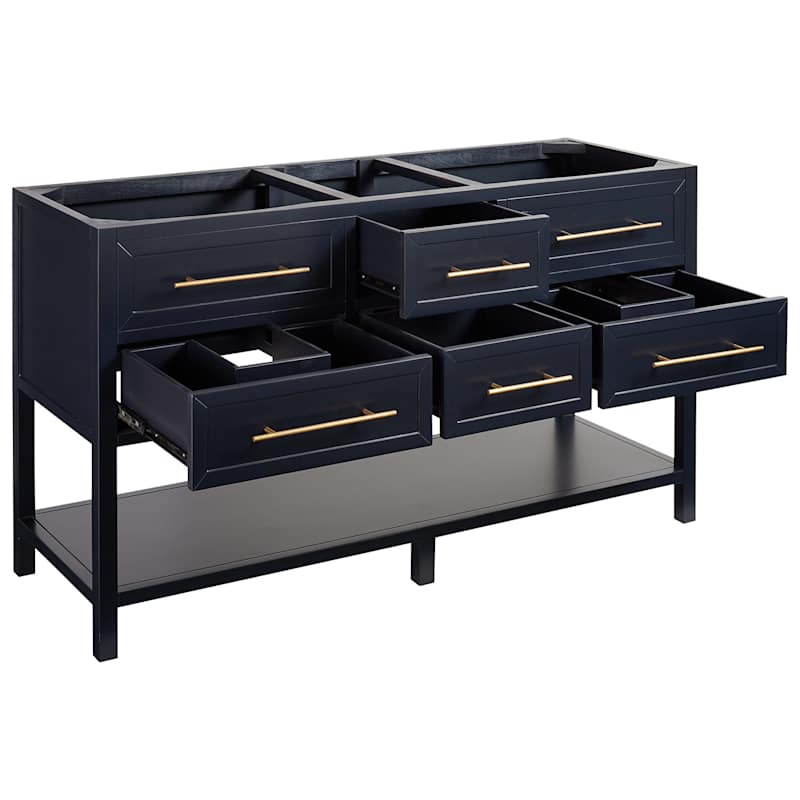 Signature Hardware Robertson 60" Mahogany Wood Double Vanity Cabinet Only – Midnight Navy Blue