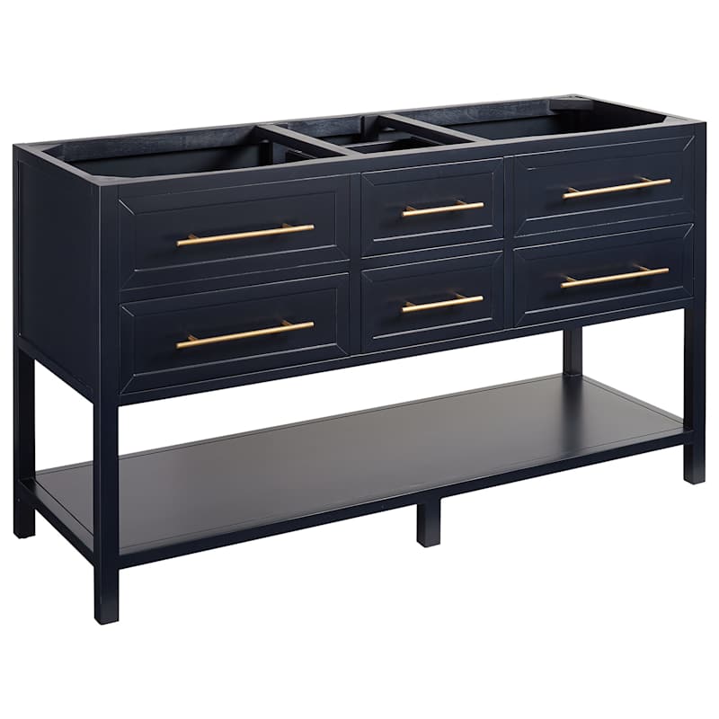 Signature Hardware Robertson 60" Mahogany Wood Double Vanity Cabinet Only – Midnight Navy Blue