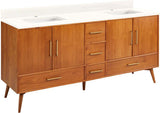 Signature Hardware Novak 72-inch Freestanding Teak Double-Basin Vanity Set with Cabinet, 73-inch Vanity Top, Rectangular Undermount Sinks, Single Faucet Holes