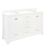 Signature Hardware Quen 72" Freestanding Double Basin Vanity Set with Cabinet, Vanity Top, and Oval Undermount Sinks – 8" Faucet Centers (Soft White / Feathered White)