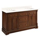 Signature Hardware Claudia 60" Mahogany Double-Basin Vanity Set with Cabinet, Quartz/Marble Top, Rectangular Undermount Sinks, 8" Widespread Faucet Holes